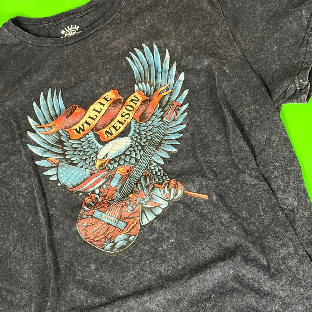 Willie Nelson Graphic T-Shirt Mens XL Charcoal Acid Wash Eagle Guitar Country